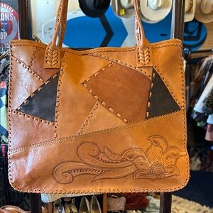 Handcrafted Leather Tote Bag - Brown and Black